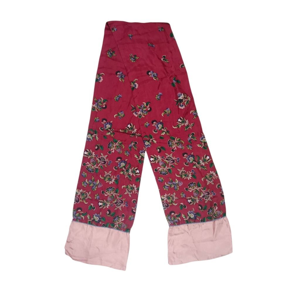 Vintage Burgundy Silk Floral Scarf 63" Rectangle
